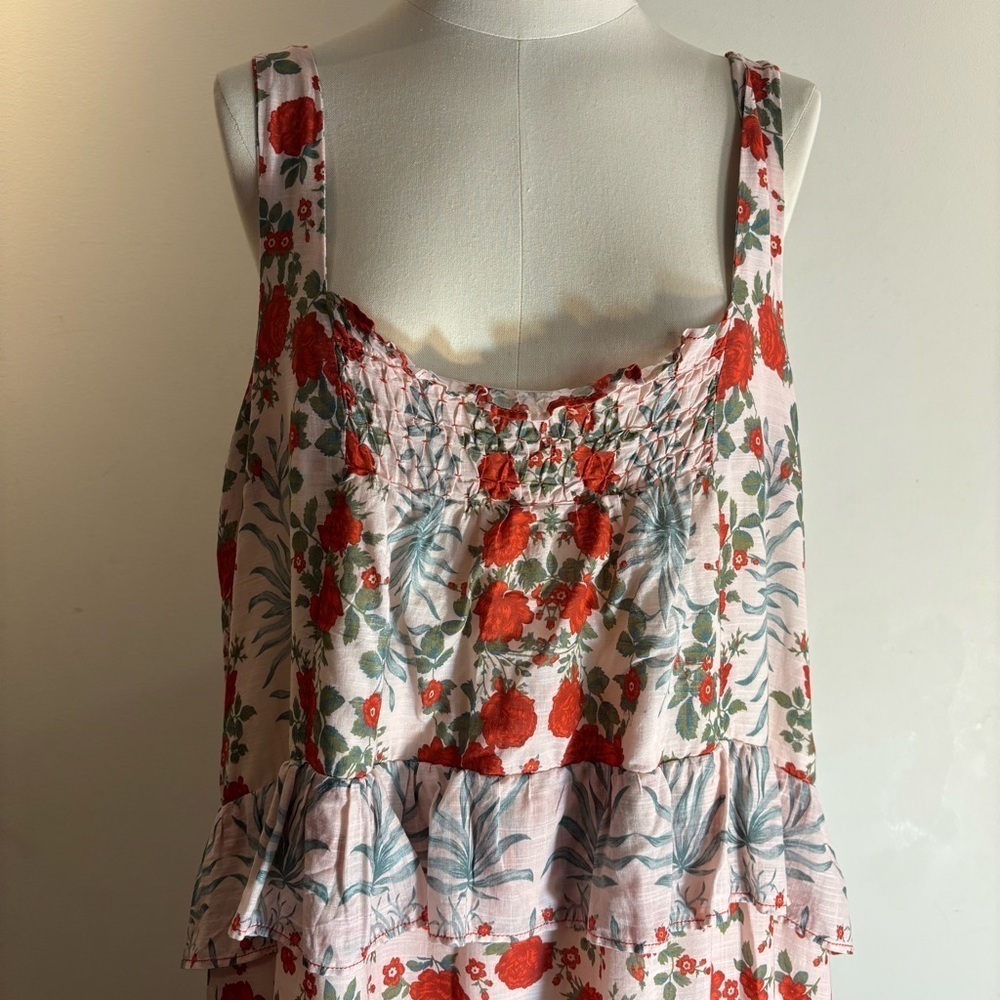 ANTHROPOLOGIE Sz M Floral Tiered Maxi Dress With Ruffles and Smocked Bodice - Picture 5 of 13